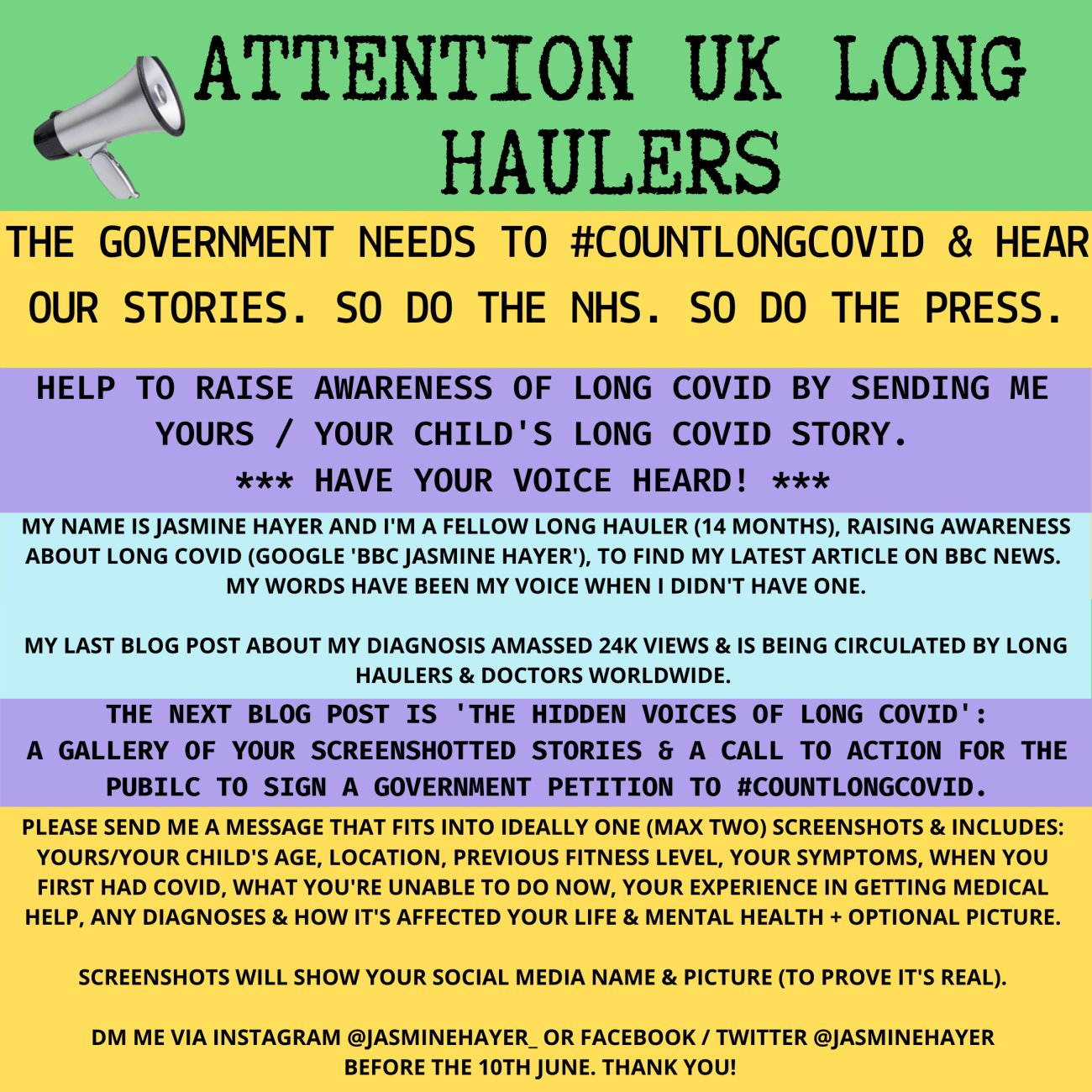 The initial ad looking for messages for The Long Voices of Covid